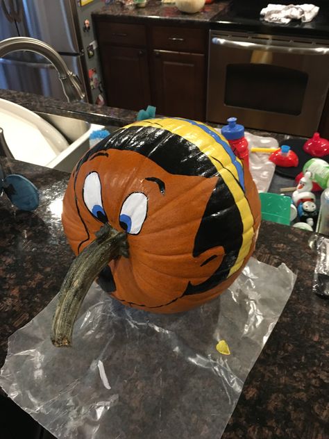 #Pinocchiopumpkin #paintedpumpkins Pumkin Decoration, Disney Pumpkin Carving, No Carve Pumpkin Decorating, Pumpkin Uses, Disney Pumpkin, Pumpkin Painting Ideas, Labu Halloween, Halloween Pumpkins Painted, Creative Pumpkins