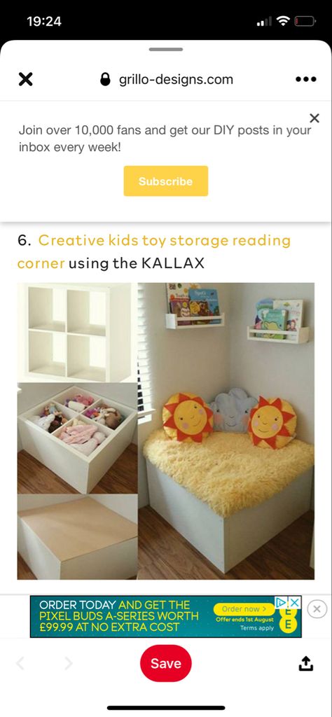 Reading Corner Home, Small Wall Desk, Toddler Reading Corner, Ikea Playroom, Creative Toys For Kids, Ikea Kallax Hack, Storage Cubby, Diy Posts, Kallax Ikea