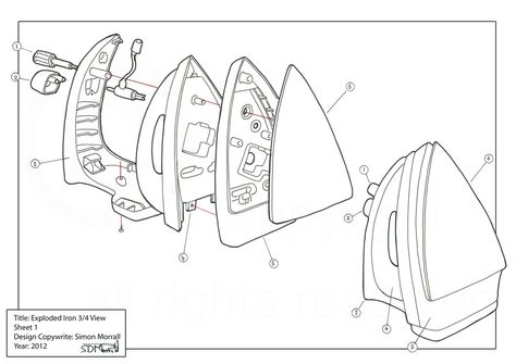 Exploded View Of Objects, 1 Point Perspective, Travel Iron, Exploded View, Product Sketch, Human Figure Sketches, Quick Start Guide, Technical Illustration, Object Drawing