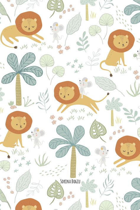 Lion Print Pattern, Lion Pattern Design, Jungle Print Pattern, Lion And Mouse, Toddler Graphics, Safari Baby Girl, Animal Pattern Design, The Lion And The Mouse, Lion And The Mouse