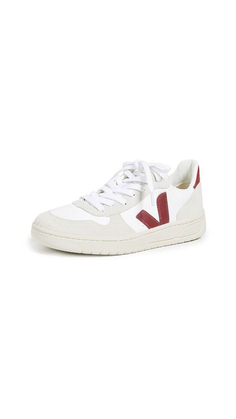 Veja V-10 Lace Up Sneakers in White/Marsala What To Wear In Paris, Veja V 10, European Shoes, Veja Sneakers, Sneakers Looks, Shoe Last, Lace Up Sneakers, Unisex Shoes, Recycled Rubber