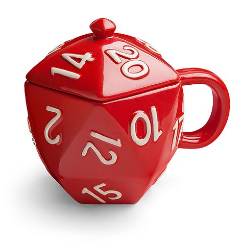 A Ceramic Mug by ThinkGeek Shaped Like a d20 Die Ceramic Mug With Lid, Game Cafe, Nerdy Gifts, Nerd Gifts, Think Geek, Cute Mug, Beer Mugs, Diy Room, Gamer Gifts