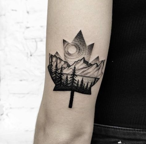 Maple Leaf Tattoo Men, Canada Inspired Tattoos, Canadian Tattoo Ideas For Men, Canada Tattoo Ideas, Canadian Tattoos, Great Lakes Tattoo, Mandala Compass Tattoo, Hammer Drawing, Mountain Tattoos