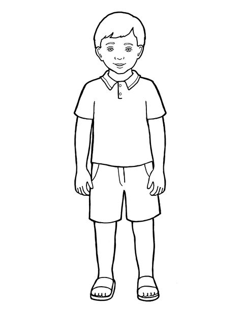 An illustration of a Primary-age boy standing, from the nursery manual Behold Your Little Ones (2008), page 43. Illustration Art Nouveau, Boy Coloring, Boy Illustration, Boy Drawing, Human Drawing, Coloring Pages For Boys, Boy Images, Free Cartoons