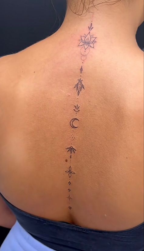 Floral Spine Tattoo, Back Tattoo Women Spine, Back Tattoos Spine, Tattoo Ideas Inspiration, Floral Back Tattoos, Spine Tattoo Ideas, Small Girly Tattoos, Writing Tattoos, Petite Tattoos