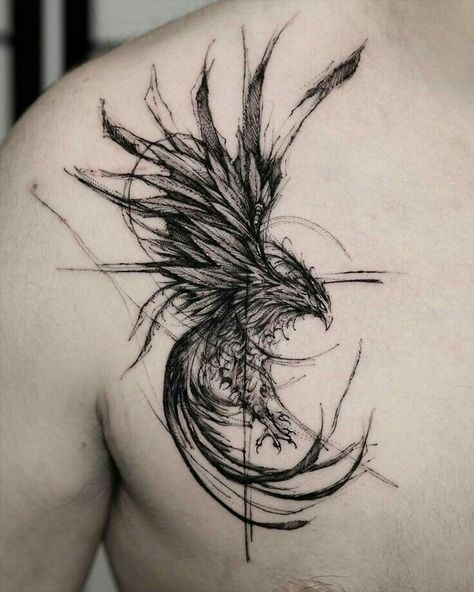 Phoenix Chest Tattoo, Phoenix Tattoo Men, Tato Phoenix, Phoenix Tattoo For Men, Small Phoenix Tattoos, Phoenix Bird Tattoos, Chest Tattoo Ideas, Sketch Style Tattoos, Phoenix Tattoo Design