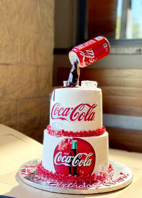 Diet Coke Party Theme, Coca Cola Cake Design Birthdays, Coca Cola Party Theme, Coca Cola Party, Grandmas Birthday, Pepsi Man, Retirement Party Favors, Coca Cola Cake, Cola Cake