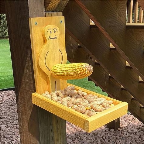 Amazon.com : Proud Man Squirrel Feeder Bird Feeder, Corn Cob Holder & Peanuts Seeds Loader, Funny Bied Feeders for Outside, Garden Yard Decoration Squirrel House (Yellow) : Patio, Lawn & Garden Squirrel Corn Cob Feeder, Squirrel House Ideas, Diy Squirrel Feeder, Squirrel House, Bird Feeder, Squirrel Feeder Diy, Modern Bird Feeders, Outdoor Wood Projects, Backyard Birds Feeders