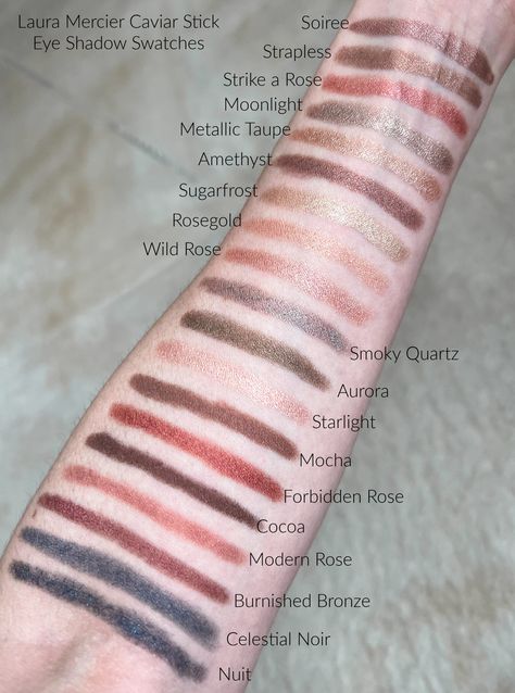 Swatches of Laura Mercier Caviar Stick Eye Shadows - alittlebitetc Autumn Fashion Work, Laura Mercier Caviar Stick, Fall Brunch, Find Amazon, Shadow Sticks, Lower Lashes, Rosy Pink, Eye Shadows, Brunch Outfit