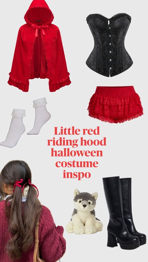 Little red riding hood and the wolf costume. #autumn #trendy #fall #unique Red Hood Halloween Costume, Little Riding Hood Costume, Diy Red Riding Hood Costume For Women, Diy Red Riding Hood Costume, Wolf And Little Red Riding Hood Costume, Diy Little Red Riding Hood Costume, Little Red Riding Hood Costume Diy, Red Riding Hood Wolf Costume, Red Riding Hood And Wolf Costume Couple