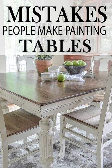 Ebony Kitchen Table, White Top Kitchen Table, Stenciled Kitchen Table, Painted Dining Table And Chairs Colors French Country, Chalk Painted Kitchen Table, Refurbished Farmhouse Table, Grey And White Farmhouse Table, Kitchen Table Makeover Farmhouse, Painting Farmhouse Table