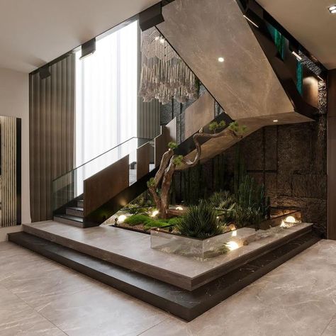 Modern Lobby, تحت الدرج, Staircase Interior Design, Staircase Design Modern, Stairs Design Interior, Indoor Tree, Stairs Architecture, Stairway Design, Stairs Design Modern