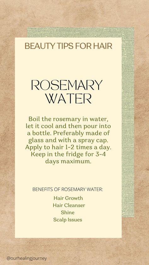 How To Make Rosemary Spray For Hair, Ancient Hair Care, Rosemary Water For Hair Growth, Hair Journey Tips, Herbs For Hair Growth, Rosemary Water, Natural Hair Care Products, Herbs For Hair, Hair Care Recipes