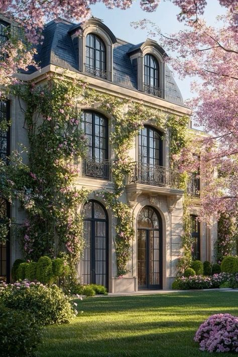 English Style Architecture, French Castle Exterior, House With Catwalk, French Country Style Homes Exterior, French Villa Exterior, Pretty Mansions, Cottagecore Mansion, French Mansion Interior, Modern French Mansion