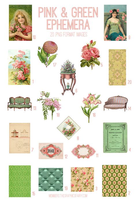 Green Ephemera, Photoshop Elements Tutorials, Vintage Paper Printable, Photoshop Brush Set, Craft Video, The Graphics Fairy, Membership Site, Glue Book, Graphics Fairy