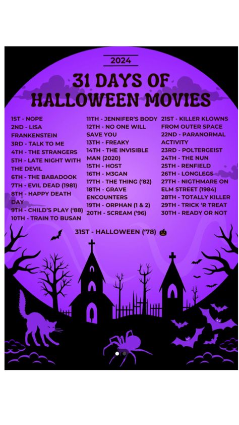 Reddit Halloween Movie Calendar, 31 Days Of Halloween Movies, Movie Calendar, Halloween 78, Evil Dead 1981, The Babadook, Trick R Treat, Halloween Movie, Jennifer's Body