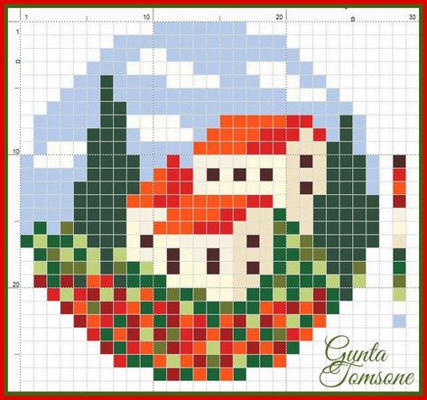 2 Color Grid Pattern, Pixel Art Embroidery, Pixel Art Scenery, Pixel Flower, Red Cross Stitch, Cross Stitch House, Motifs Perler, Pixel Crochet, Pixel Art Grid