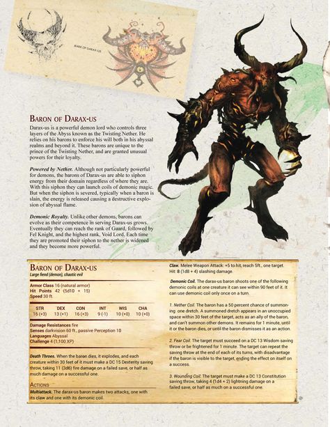 D&D 5e Magic Items and Custom Monster | Demonic Encounters | Nerd Sourced Demon Dnd, Monster Template, Dnd Enemies, Homebrew Monsters, Dnd Stats, Dnd Homebrew, Dungeons And Dragons 5e, Dnd 5e Homebrew, D D Monsters