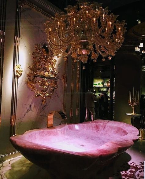 Pink Accents Living Room, Frock Design Ideas, Bathtub Aesthetic, Baby Frock Design, Crystal Bathroom, Crystal Room, Stone Bathtub, Spiritual Bath, Crystal Bath