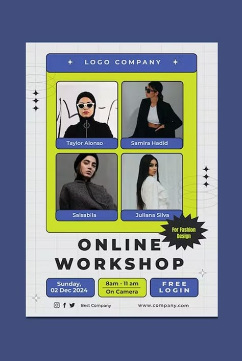 Online Workshop Flyer Template PSD Workshop Flyer, Webinar Design, Instagram Graphic Design, Business Workshop, Poster Design Layout, Graphic Design Infographic, Instagram Theme Feed, Workshop Design, Graphic Design Ads