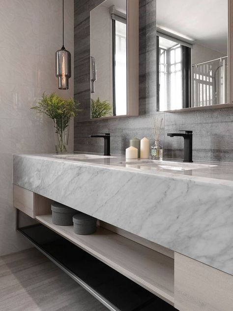 Marble Bathroom Designs Ideas Interior Townhouse, Modern Marble Bathroom, Drømme Bad, Modern Bathroom Mirrors, Bad Inspiration, Marble Counter, Vintage Bathrooms, Trendy Bathroom, Contemporary Bathrooms