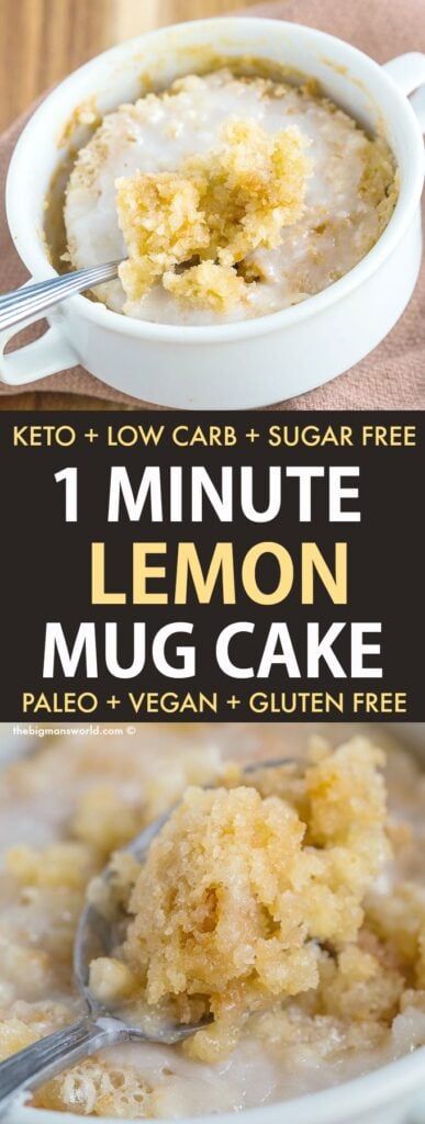 Easy Keto Lemon Mug Cake Recipe that takes ONE minute! Fluffy on the inside, tender on the outside, drizzled with a sugar free glaze! #ketodessert #mugcake #sugarfree #lowcarb Keto Lemon Mug Cake, Sugar Free Glaze, Iced Lemon Pound Cake, Keto Mug, Lemon Mug Cake, Mug Cake Recipe, Cake Mug, Mug Cakes, Keto Mug Cake