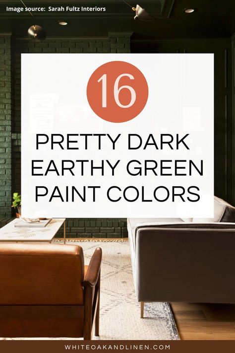 Are you looking to refresh your living room, bathroom, or kitchen cabinets but want something a bit different than the typical white rooms you see all over Instagram? White Oak & Linen selected 16 gorgeous dark and earthy green paint colors that are oozing with character and warmth and are sure to give you the modern and unique design inspiration you’ve been searching for! Image source: Sarah Fultz Interiors Olive Green Color Palette Interior Design, Best Olive Green Paint Color Sherwin Williams, Best Dark Olive Green Paint Colors, Behr Olive Green Paint Colors, All About Olive Paint, Earthy Green Paint Colors, Traditional Style Living Room, Olive Green Bedrooms, Olive Green Kitchen