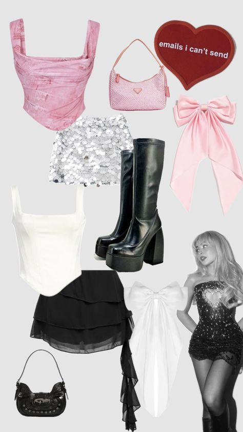 Sabrina Sabrina Carpenter Concert Fit Ideas, Sabrina Carpenter Outfits Inspiration, What To Wear To Sabrina Concert, Sabrina Tour Outfit Ideas, Sabrina Outfit Ideas, Sabrina Carpenter Inspired Outfits Concert, What To Wear To A Sabrina Carpenter Concert, Sabrina Carpenter Outfits Aesthetic, Sabrina Tour Outfits