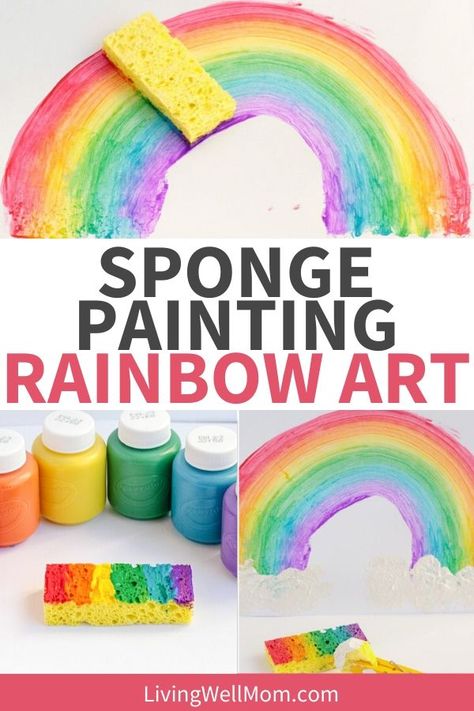 Rainbow Sponge Painting, Rainbow Arts And Crafts For Toddlers, Rainbow Toddler Art, Rainbow Art For Toddlers, What A Mess Vbs, Art Craft For Toddlers, Rainbow Painting Ideas, Simple Art Craft, Painting A Rainbow