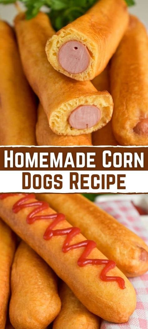 homemade corn dogs Coney Island Hot Dog Sauce, Buttermilk Eggs, Corn Dogs Recipe, Homemade Corn Dogs, Homemade Corndogs, Corndog Recipe, Hot Dog Sauce, Hot Dogs Recipes, Carnival Food