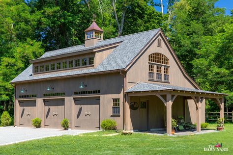 Car Barn Garage, Large Garage Plans, Eyebrow Roof, Barn Garage Ideas, Barn Pool House, Barn With Loft, Barn Garage Plans, French Chalet, Barn Style Garage