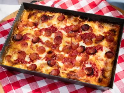 Detroit-Style Pepperoni Pizza Recipe | Jeff Mauro | Food Network Detroit Style Pizza Recipe, Pepperoni Pizza Recipe, Detroit Style Pizza, Detroit Pizza, Jeff Mauro, Pizza Recipes Pepperoni, Pizza Pepperoni, Square Pizza, Pizza Roll