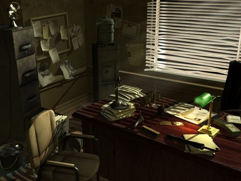 Detective's Office by johnvega3d.deviantart.com on @DeviantArt Noir Office, Noir Detective, Office Concept, Detective Aesthetic, John Wilson, Private Detective, Private Eye, Detective Story, Detective Agency