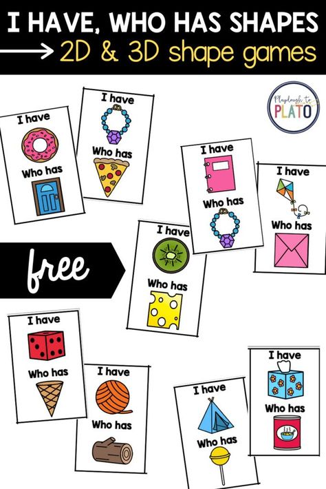 Shapes Activities Kindergarten Free Printable, I Have Who Has Games Free Kindergarten, Kindergarten Math Shapes, 2d And 3d Shapes Activities Preschool, Have And Has Activities, 2d 3d Shapes Activities, I Have Who Has Games Free Preschool, 2d Vs 3d Shapes Kindergarten, 2 D Shapes Activities