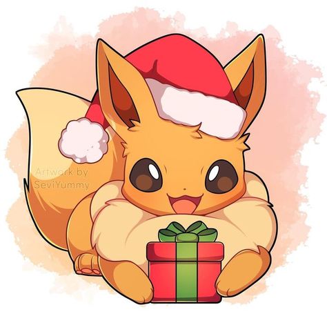 Christmas Pokemon Drawings, Pokemon Christmas Drawing, Christmas Eeveelutions, Christmas Kawaii Drawing, Christmas Pokemon Art, Pokemon Christmas Art, Christmas Eevee, Pokemon Avatar, Christmas Pokemon