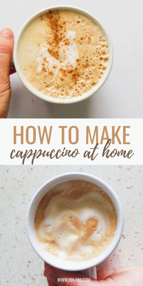 How to make cappuccino at home without a frother. This cappuccino recipe will ensure you don't leave your house... Make Cappuccino At Home, Frother Recipes, Cappuccino Recipes, Cappuccino At Home, Espresso Iced Coffee, How To Make Cappuccino, Hazelnut Cappuccino, Make Coffee At Home, Cappuccino Recipe