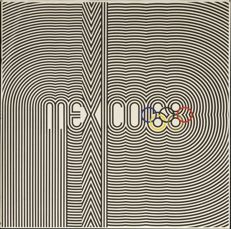 Eduardo Terrazas, Lance Wyman. Mexico 68. 1967. Offset lithograph. 34 x 34" (86.3 x 86.3 cm). Gift of the XIX Olympics Committee. 179.1968. Architecture and Design Mexico Olympics, Lance Wyman, 1968 Olympics, Olympic Logo, Event Advertising, Typography Images, Black And White Posters, Logo Collection, Summer Olympics