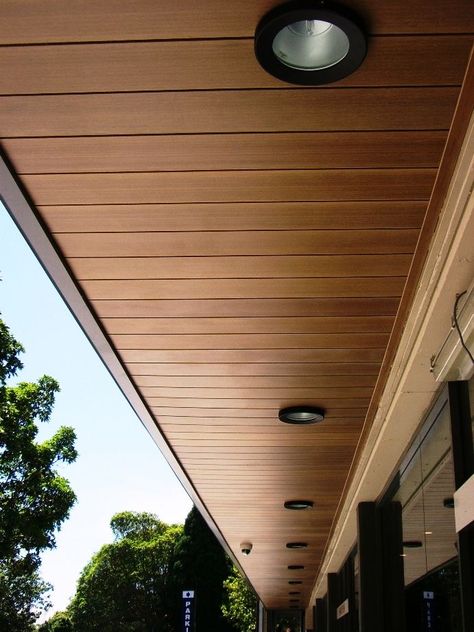 Ceiling Wood Design, Roof Soffits, Balcony Ceiling, Exterior House Siding, Exterior Materials, Pvc Roofing, Pop Ceiling Design, Colorful Interior Design, Cabin Exterior