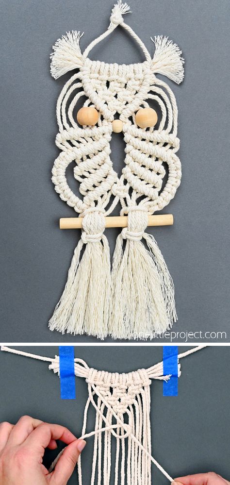 Macrame Owl Pattern, Adjustable Bracelet Diy, Diy Macrame Necklace, Diy Macrame Plant Hanger Easy, Minimalist Macrame, Owl Tutorial, Macrame Plant Hanger Tutorial, Free Macrame Patterns, Owl Wall Hanging