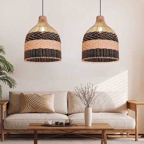 Arturesthome Rattan Pendant Light for Kitchen Island, Wicker Chandelier, Handmade Woven Hanging Ceiling Light Lampshade for Living Room Bedroom - 11.8" x 15.7" Woven Light Fixture, Light For Kitchen Island, Fabric Chandelier, Light For Kitchen, Rope Pendant Light, Rattan Chandelier, Hanging Ceiling Light, Bamboo Light, Mercer Island