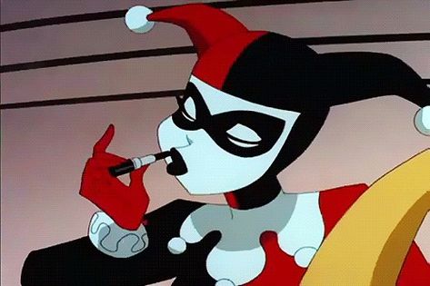 Harley Quinn. Batman the animated series. Putting on lipstick. 😁 A Cartoon, Cartoon Character, Harley Quinn, Gotham, Batman