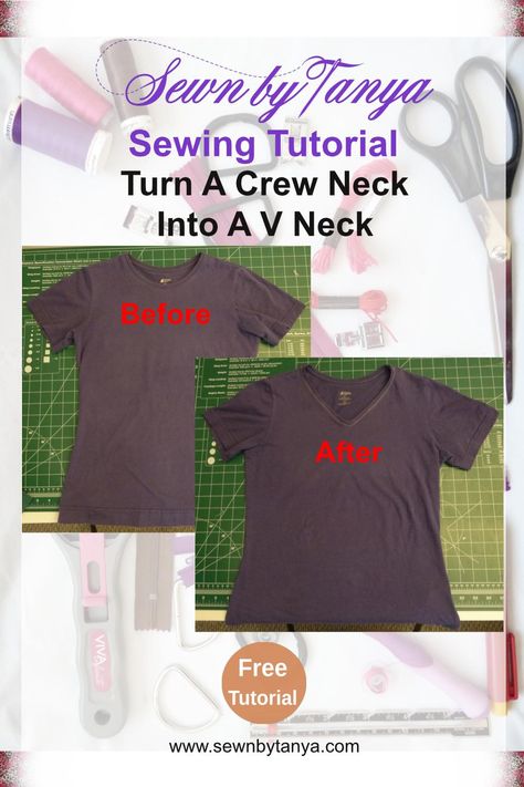 Crew Neck To V Neck Tutorial Neck Tutorial, Altered T Shirts, Sewing Tshirt, Wardrobe Aesthetic, Repurposed Clothing, Washable Markers, Seam Ripper, Shirt Quilt, Knitted Tops