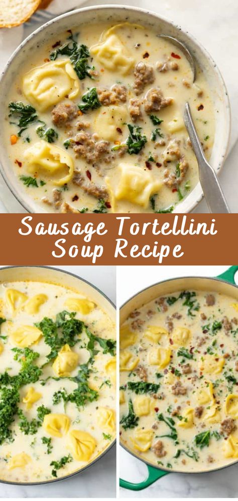 Tortellini Soup Recipes Easy, Tortellini Soup Recipes, Autumn Soup, Gluten Free Sausage, Summer Lunches, Creamy Tortellini Soup, Spinach Tortellini Soup, Sausage Tortellini Soup, Sausage Soup Recipes