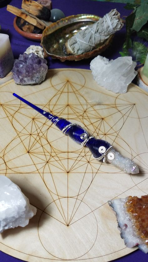 Magical wand, glass altar art, wire weaved, wire wrapped, fantasy art, unique gift for his or hers, Altar Art, Diy Wand, Spirit Quartz, Electric Blue, Wire Wrapping, Fantasy Art, Unique Gifts, Beaded Bracelets, Glass