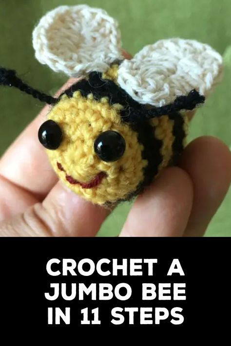 How to Crochet a Jumbo Bee Cute Smiley Face, Easy Crochet Projects, Single Crochet Stitch, Whimsical Decor, Basic Crochet Stitches, Bee Theme, Crochet Hook Sizes, How To Crochet, Learn To Crochet