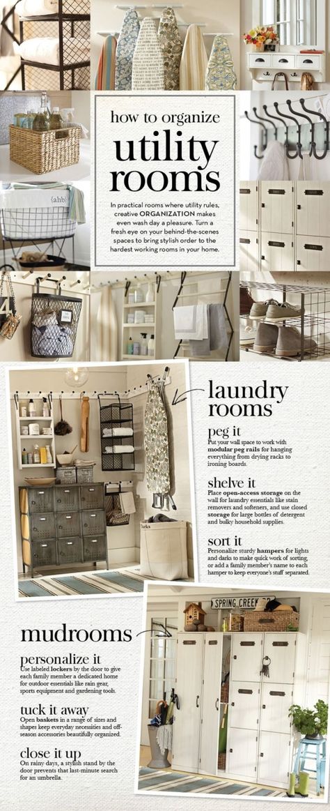 Utility Mud Room Ideas, Organize Utility Room, Pottery Barn Laundry Room, Ulitily Room Storage, Broom Cart Organizer For Laundry Room, Laundry Toom Storage, Vintage Utility Sink In Laundry Room, Utility Room Organization, Laundry Room/mud Room