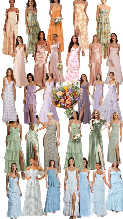 Summer Wedding Outfit Guest Semi Formal, Fairy Garden Bridesmaid Dresses, Spring Chiffon Bridesmaid Mini Dress, Floral Bridesmaid Dresses Lilac, Spring Bridesmaid Dress, Flowy Chiffon, Floral Mix Match Briadmaid Dresses, Summer Bridesmaid Multi-way Dresses, Summer Wedding Outfit Guest, Summer Wedding Outfits