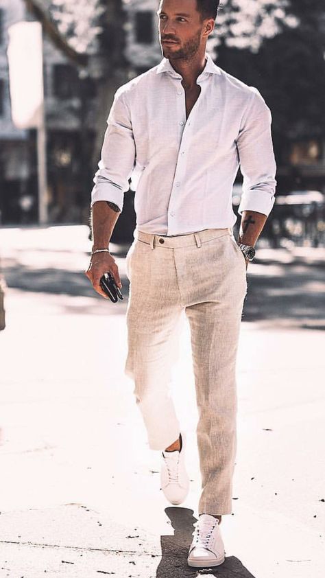 Summer Wedding Outfit For Men, Greek Wedding Outfit Men, Abroad Wedding Mens Outfit, White Beige Outfit Men, White Summer Outfits Men, Summer Wedding Man Guest, Men’s White Outfit, Summer Wedding Outfits Men, White Party Outfit Men