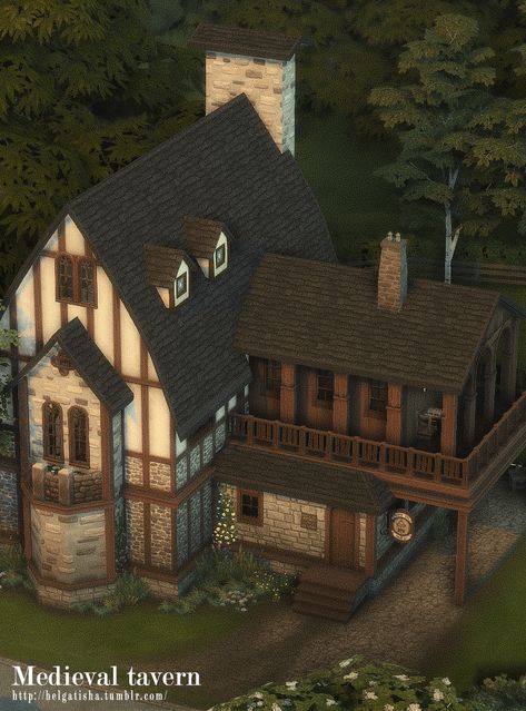 Sims 4 Victorian House, Medieval Tavern, Sims Medieval, Sims 4 House Plans, Sims 4 House Design, Casas The Sims 4, Sims Building, Medieval Houses, Sims House Plans