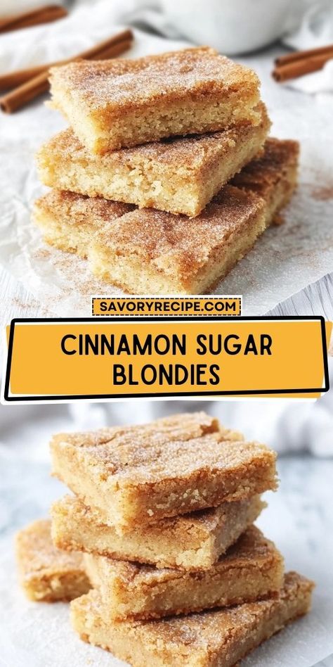 Want to elevate your dessert game with a scrumptious treat? Try this Cinnamon Sugar Blondies Recipe for a delightful blend of flavors that’s sure to impress! Be sure to save this recipe for your next gathering or cozy night in, and enjoy a sweet moment that everyone will love! Cinnamon Desserts Easy Quick, Cinnamon Bars Recipe, Cinnamon Roll Blondies, Cinnamon Blondies, Quick Dessert Ideas, Cinnamon Bars, Dessert Cravings, Savory Recipe, Quick Treats